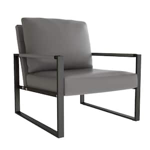 Eureka Mid Century Gray Faux Leather Armchair, Modern Lounge Chair, Retro Single Sofa, Upholstered Leisure Chair
