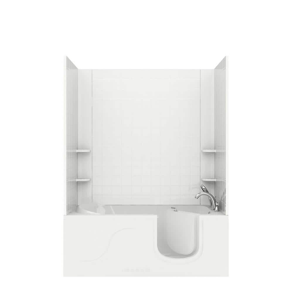 Rampart Step In 5 ft. Walk-in Whirlpool Bathtub with 4 in. Tile Easy Up Adhesive Wall Surround in White price history on PriceWatchPro