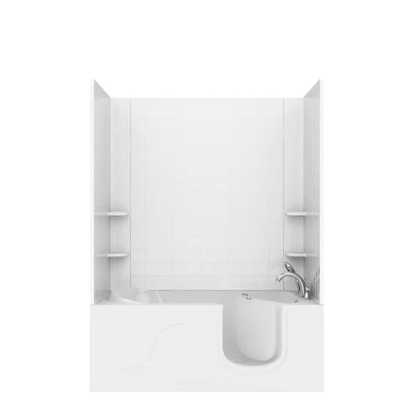 Rampart Nova Heated Step In 5 ft. Walk-in Whirlpool Bathtub with 4 in. Tile Easy Up Adhesive Wall Surround in White