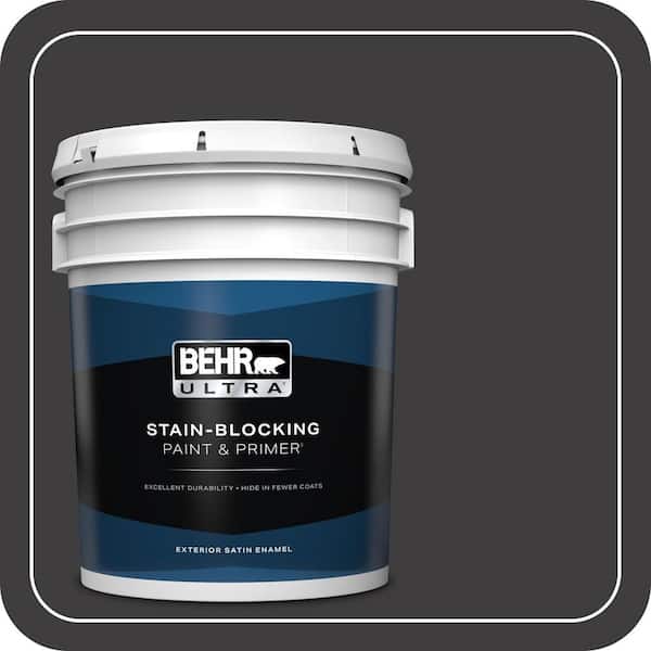 BEHR ULTRA 5 gal. #T13-3 Black Lacquer Satin Enamel Exterior Paint & Primer