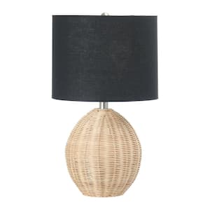 20 in. Natural Rattan Table Lamp with Black Linen Shade