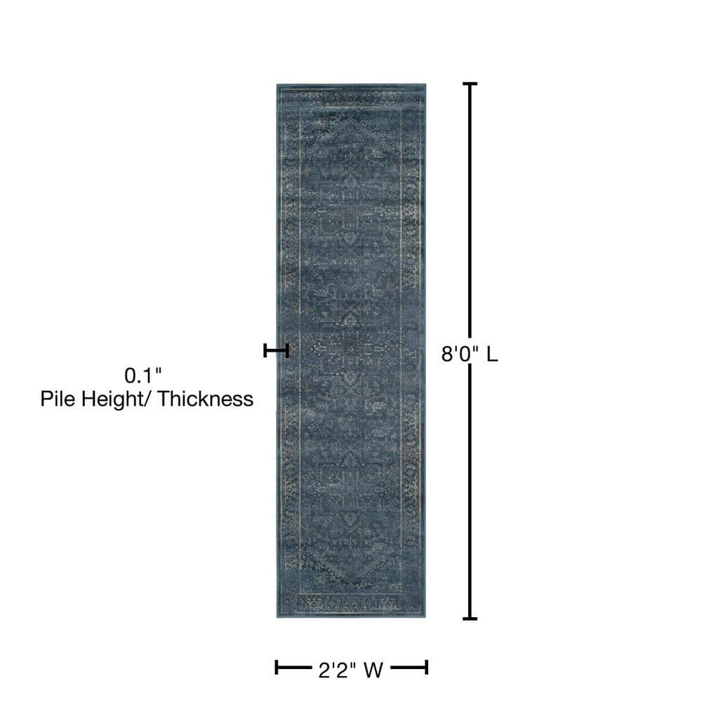 Vintage Blue Viscose Runner Rug 2'2" x 8'
