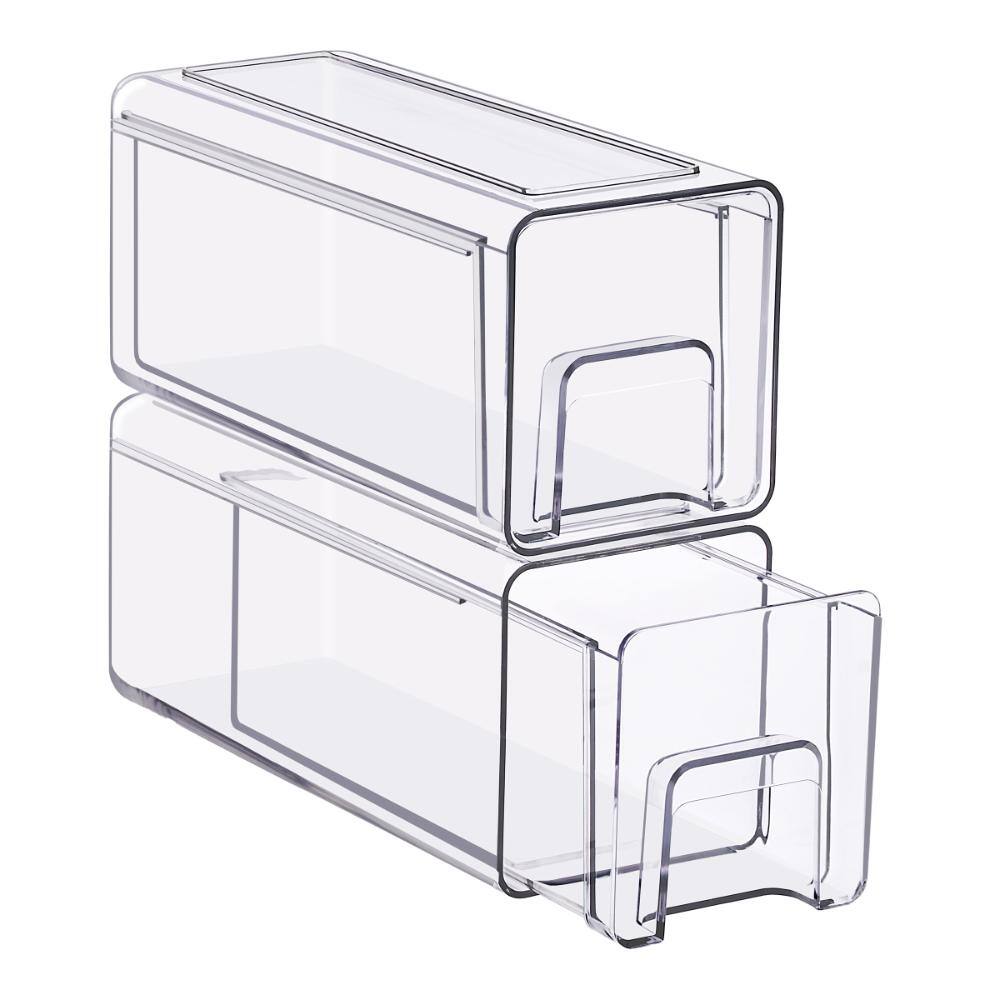 Acrylic Small Stackable Makeup Storage Container Organizer with Pull-Out Drawers, Clear, Set of 2