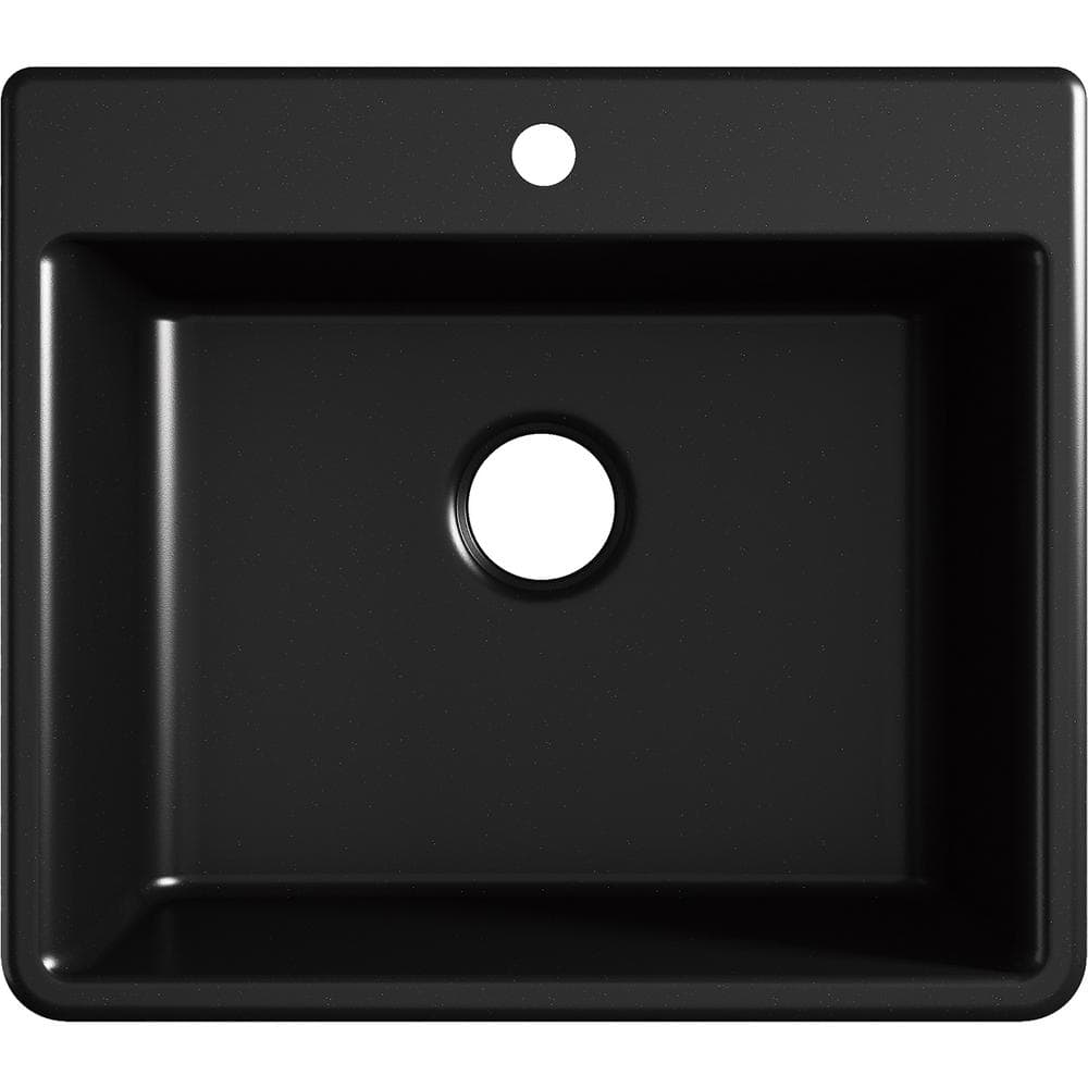 Matte Black Stone Single-Bowl Drop-In Kitchen Sink