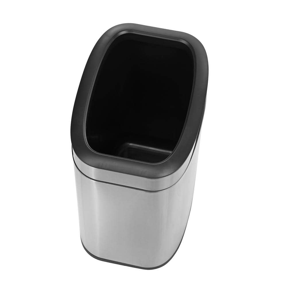 Stainless Steel Rectangular Open Top Trash Can with Liner, 2.6 Gallon