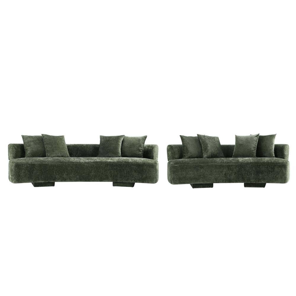 Olive Green Chenille Upholstered 2-Piece Sofa Set