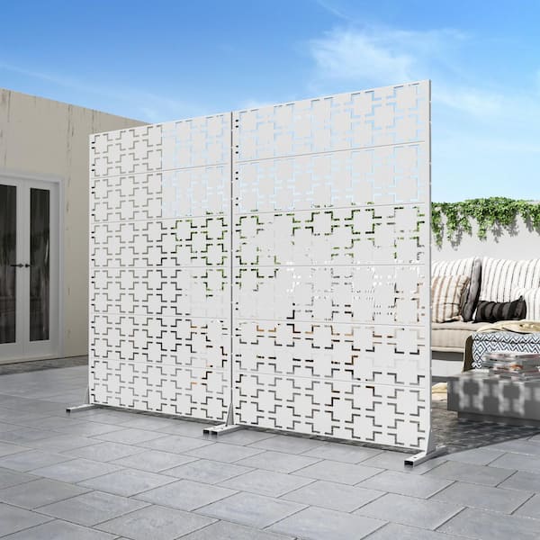 72 in. x 47 in. White Outdoor Metal Galvanized Privacy Screen Fence Garden Panels