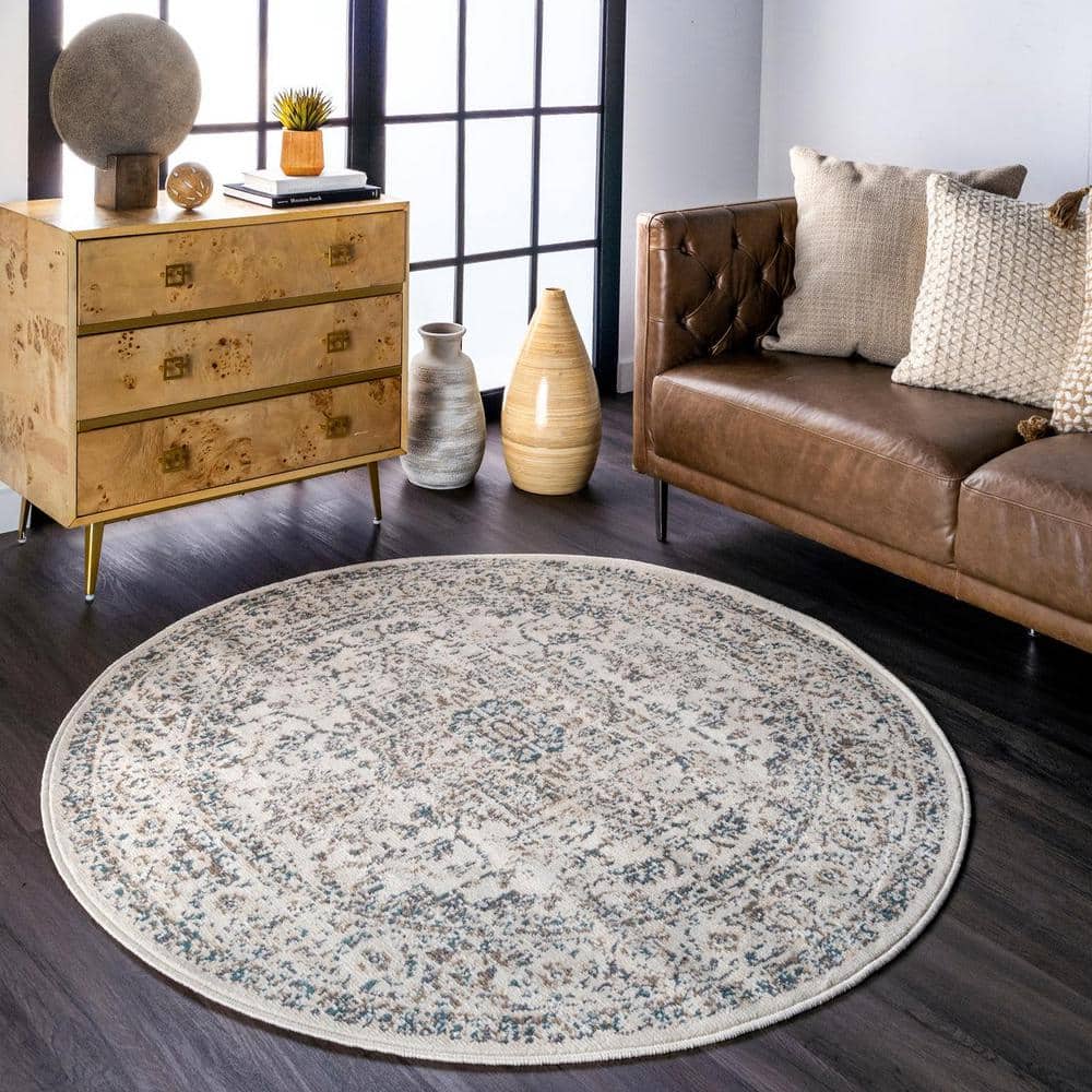 Tanith Cream and Beige Synthetic Medallion Area Rug 3x5
