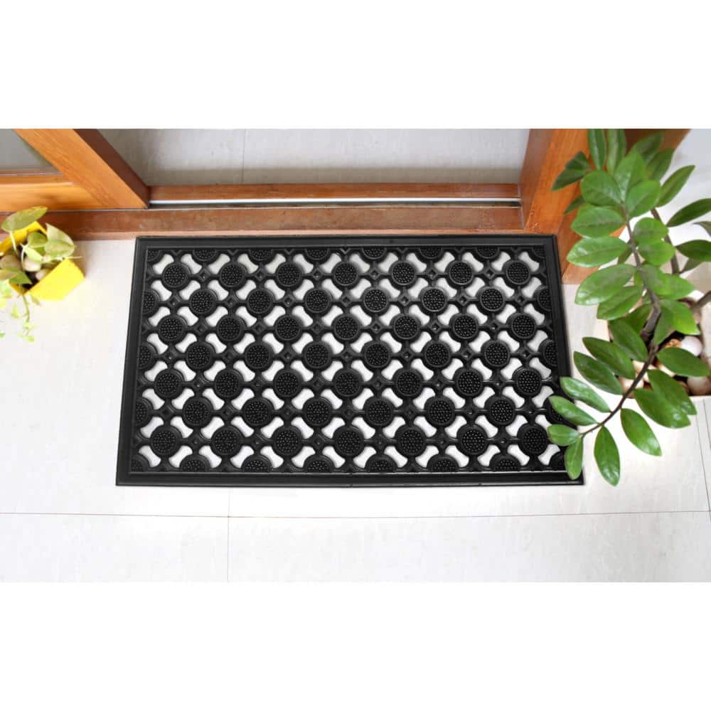 Black Heavy Geometric Trellis Outdoor Coir Doormat