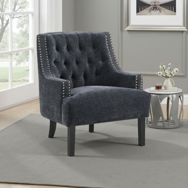 Daisie Black Chenille Arm Chair with 4 Legs Base Style