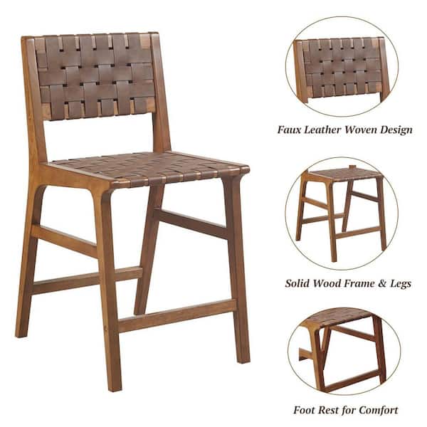 INK+IVY Oslo 24 in. Brown Wood Counter Stool with Faux Leather