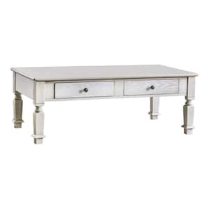 Mowgli 52 in. Antique White Rectangle MDF Coffee Table with 4-Drawer