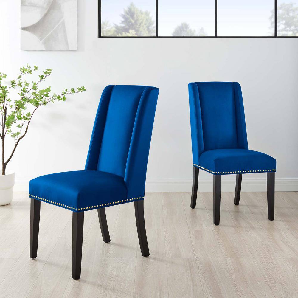Elegant Navy Velvet Upholstered Side Chair with Wood Frame
