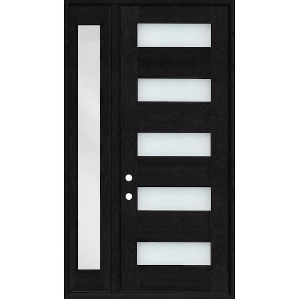 Steves & Sons Regency 53 in. x 80 in. 5L Modern Clear Glass LHOS Onyx Stain Mahogany Fiberglass Prehung Front Door w/14 in. SL