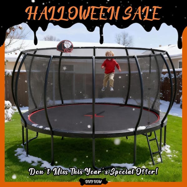 FLIPZA 16 ft. Trampoline with Basketball Hoop and Enclosure Net