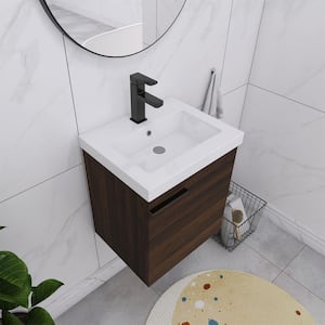 18 in. W x 15 in. D x 21 in. H Bathroom Vanity in Dark Brown with Glossy White Ceramic Basin Top