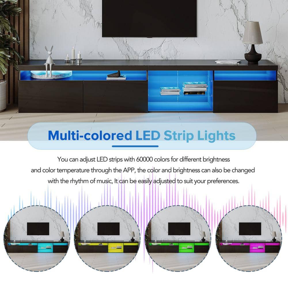 Black 94.5" TV Stand with LED Lights and Cabinets