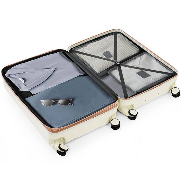 LIVACA 3-Piece White ABS Plastic Hardside Spinner Luggage Set with