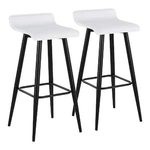 Ale 32.5 in. White Faux Leather and Black Steel Fixed-H Bar Stool (Set of 2)