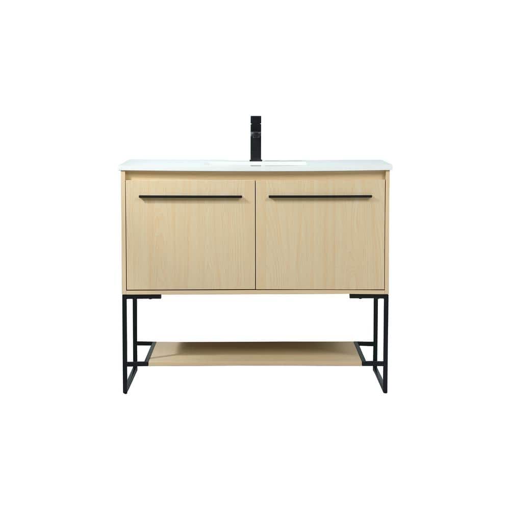 Timeless Home 40 in. W Single Bath Vanity in Maple with Engineered Stone Va