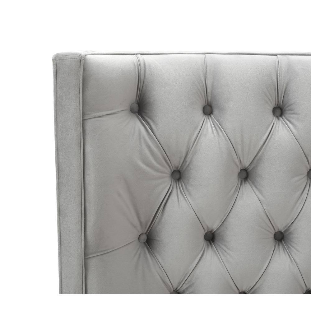 Brooklyn Queen Opal Grey Tufted Velvet Bed with Wingback