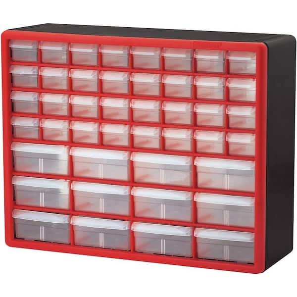 10144 Plastic Drawer Storage Cabinet, 20 in. x 6 in. x 16 in. Red, 44-drawer