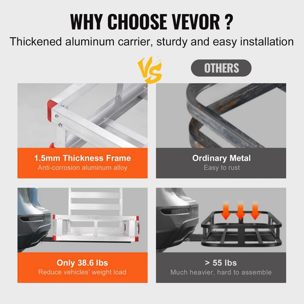 VEVOR Aluminum Hitch Cargo Carrier with Folding Ramp for Vans and Trucks