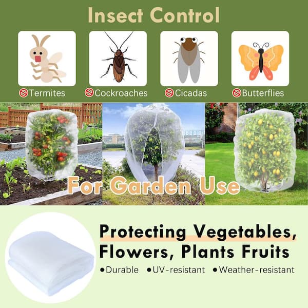 6.5 ft. x 15 ft. Outdoor Insect Netting Biological Pest Control for Bird Lawn Insect, White