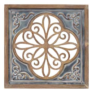 Wood and Metal Blue Square Wall Decor