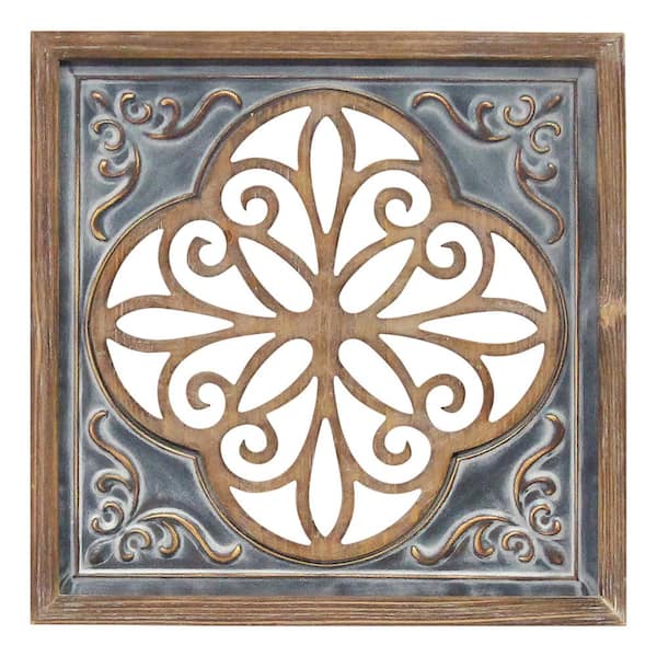 Stratton Home Decor Wood and Metal Blue Square Wall Decor