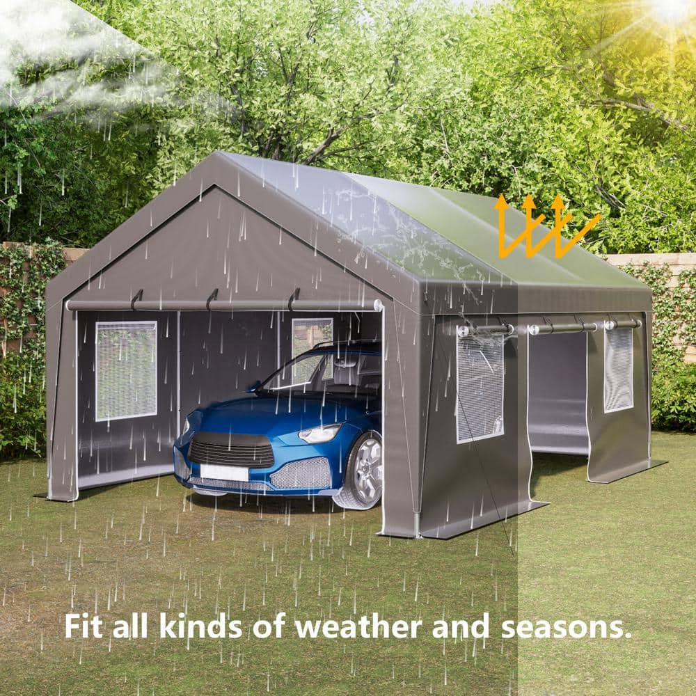 Gray 13' x 20' Metal Frame Carport with Windows