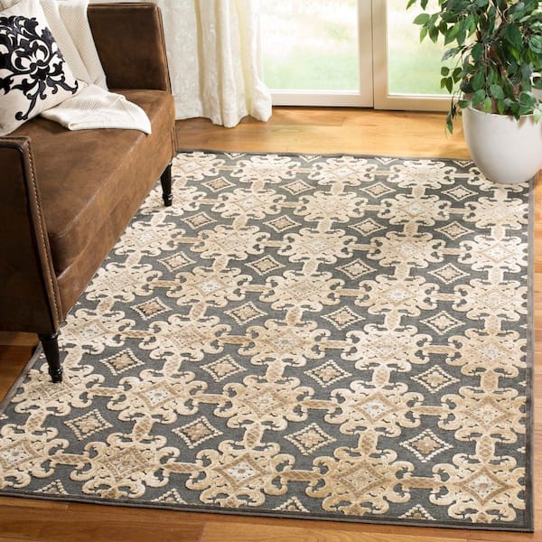 Martha Stewart 3 ft. x 5 ft. Soft Anthracite/Anthracite Geometric Floral Ornate Area Rug