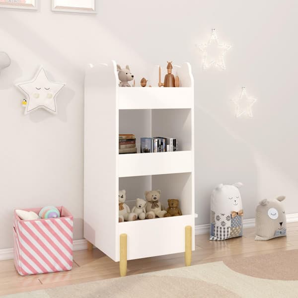 14.17 in. W White 3-Tier Front-Facing Kids Bookcase, Storage Organizer with Side Chalkboard