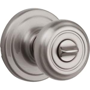 Cameron Satin Nickel Privacy Bed/Bath Door Knob Featuring Microban Antimicrobial Technology with Lock