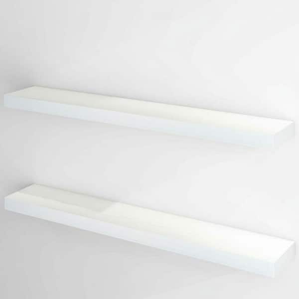 48 in. W x 7 in. D White Floating Shelves with Invisible Brackets, Decorative Wall Shelf Set of 2