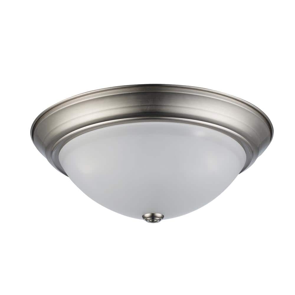 Brushed Nickel 15" Indoor/Outdoor Flush Mount Light with Frosted Glass