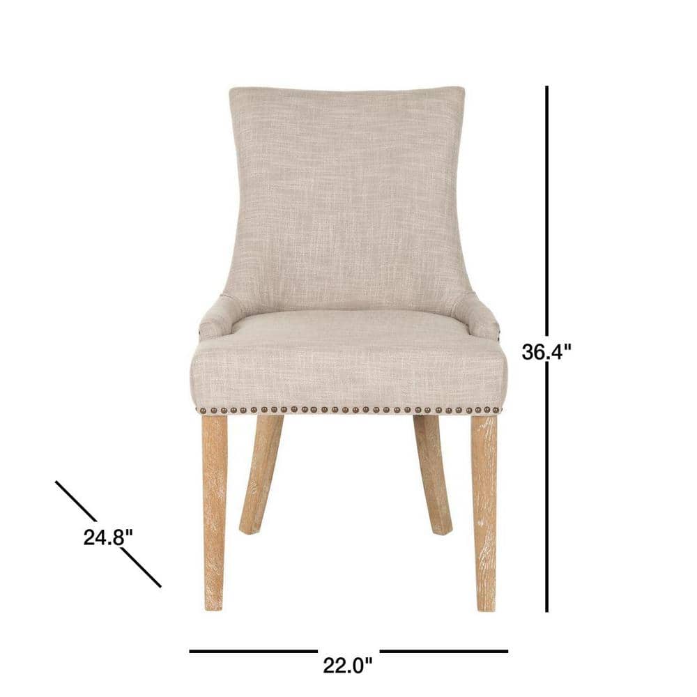 Gray Linen Upholstered Parsons Dining Chairs with Wood Legs, Set of 2