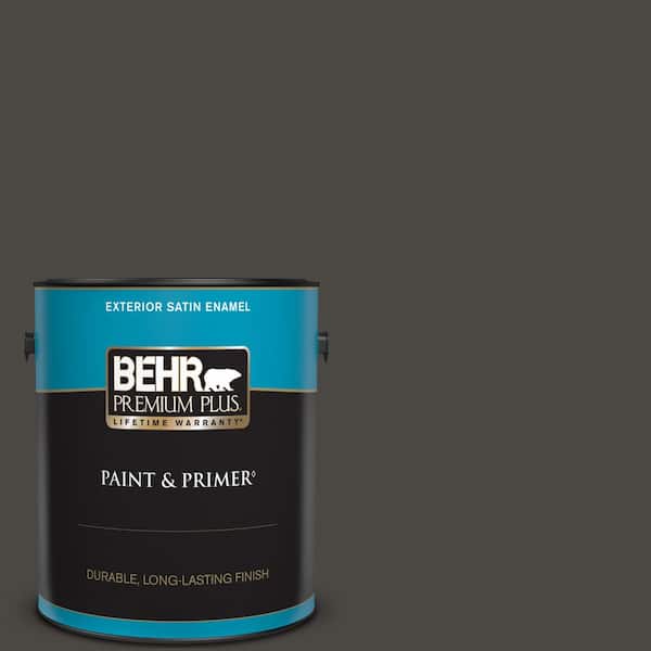 BEHR PREMIUM PLUS 1 gal. #PPU24-01 Black Mocha Satin Enamel Exterior Paint & Primer