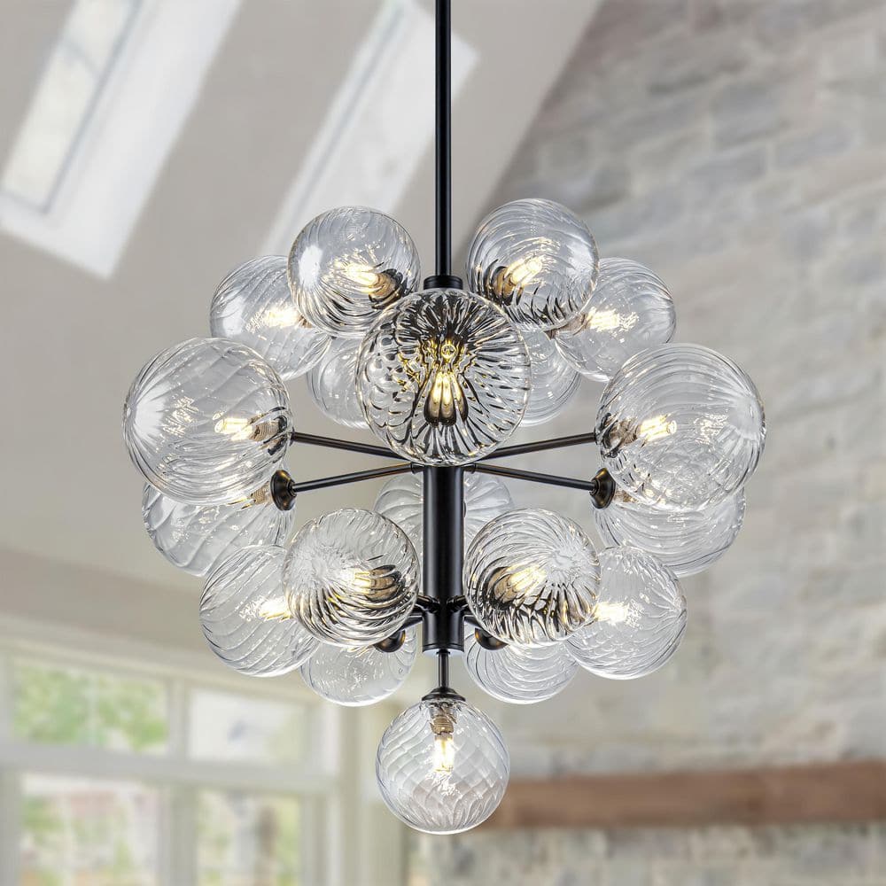 Bublume 19-Light Black Modern Sputnik Clear Swirled Glass Globes Bubble Chandelier price history on PriceWatchPro