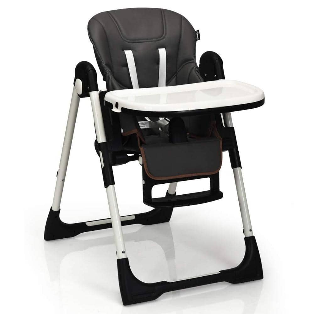 Foldable Baby High Chair 7 Heights 5 Backrest 3 Footrest Detachable PP Tray 0 to 5 Years 5 Point Harness