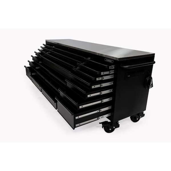 Tool Storage Heavy Duty 96 in. W Matte Black Mobile Workbench Cabinet with Stainless Steel Top Tool Storage Heavy Duty 96 in. W Matte Black Mobile Workbench Cabinet with Stainless Steel Top