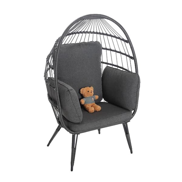 COOLSHARK Outdoor/Indoor 350 lbs. Oversized Wicker Egg Chair Large Lounger with Stand, Cushion, for Patio, Garden Backyard Balcony