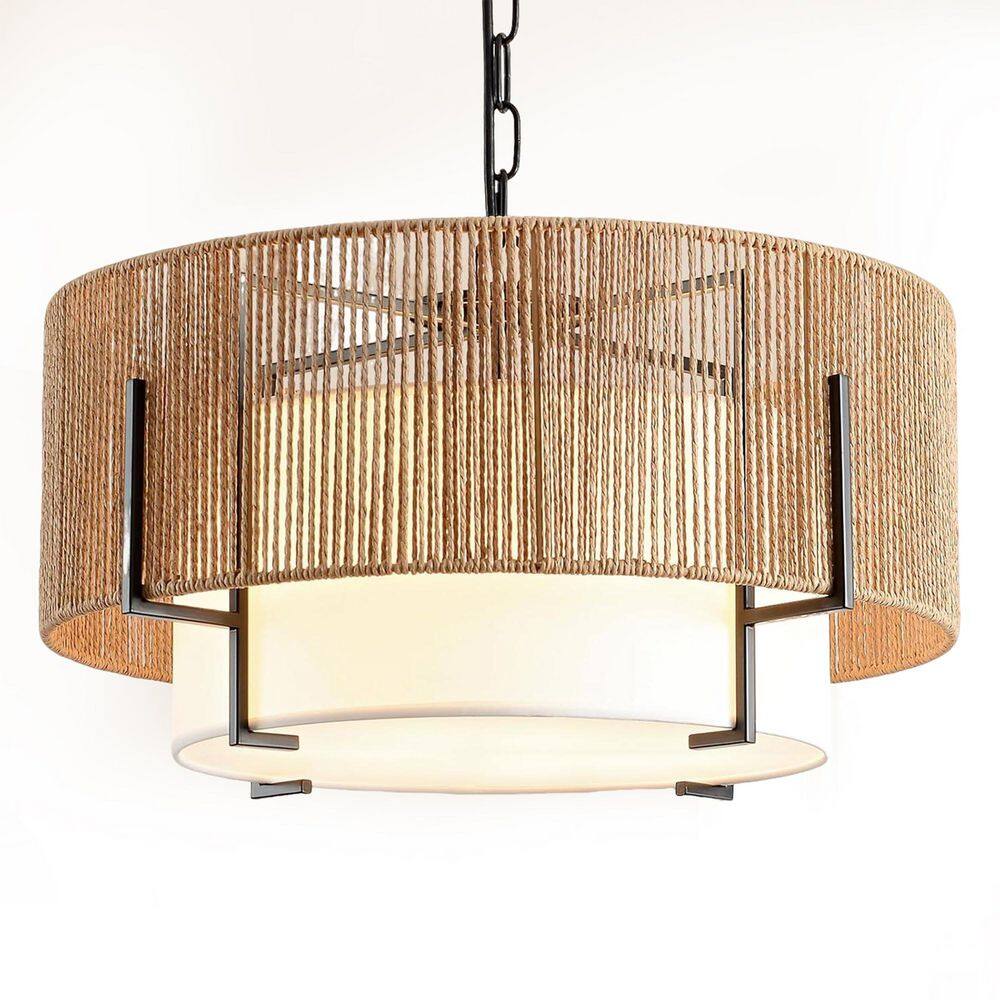 20 in. 4-Light Black and Brown Rattan Chandelier Boho Pendant Light, Farmhouse Hanging Ceiling Light for Dining Room price history on PriceWatchPro