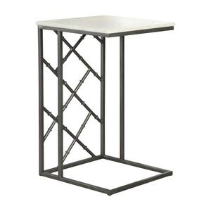 16 in. White and Gunmetal Rectangular Marble Top Accent Table