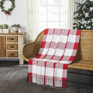 Annie Red White Check Woven Throw Blanket