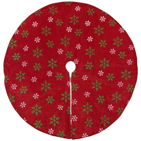 20 in. Metallic Red with Green and White Snowflakes Mini Christmas Tree Skirt