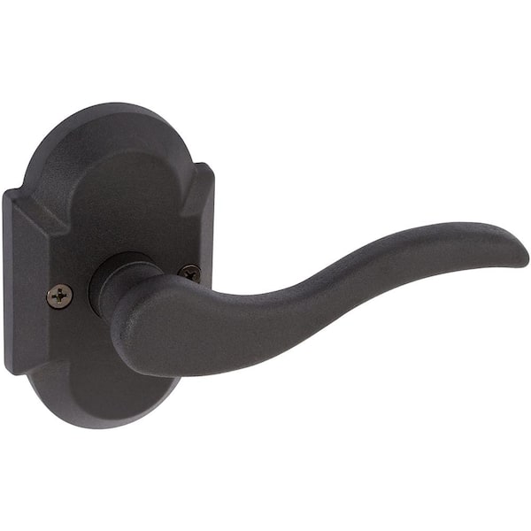 DELANEY HARDWARE Sandcast Rhonda Aged Black Single Dummy Right Hand Door Lever with Curved Backplate