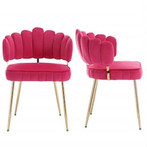 Modern Rose Red Velvet Woven Accent Dining Chairs with Gold Metal Legs Set of 2