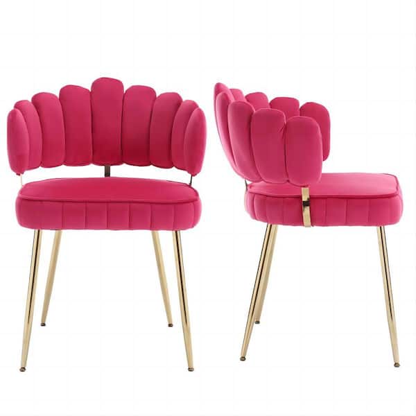 HOMEFUN Modern Rose Red Velvet Woven Accent Dining Chairs with Gold Metal Legs Set of 2