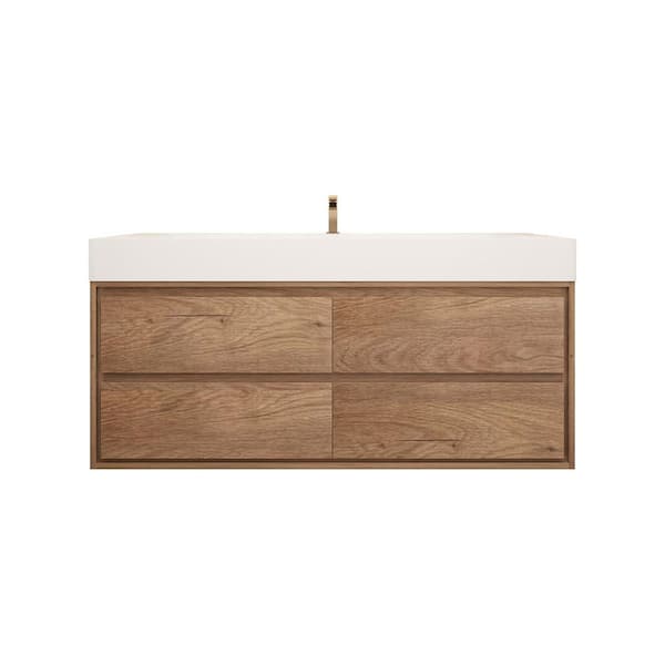 Saggie 59 in. W. x 20 in. D x 28 in. H Single Sink Floating Bath Vanity in Teak Oak with White Acrylic Top
